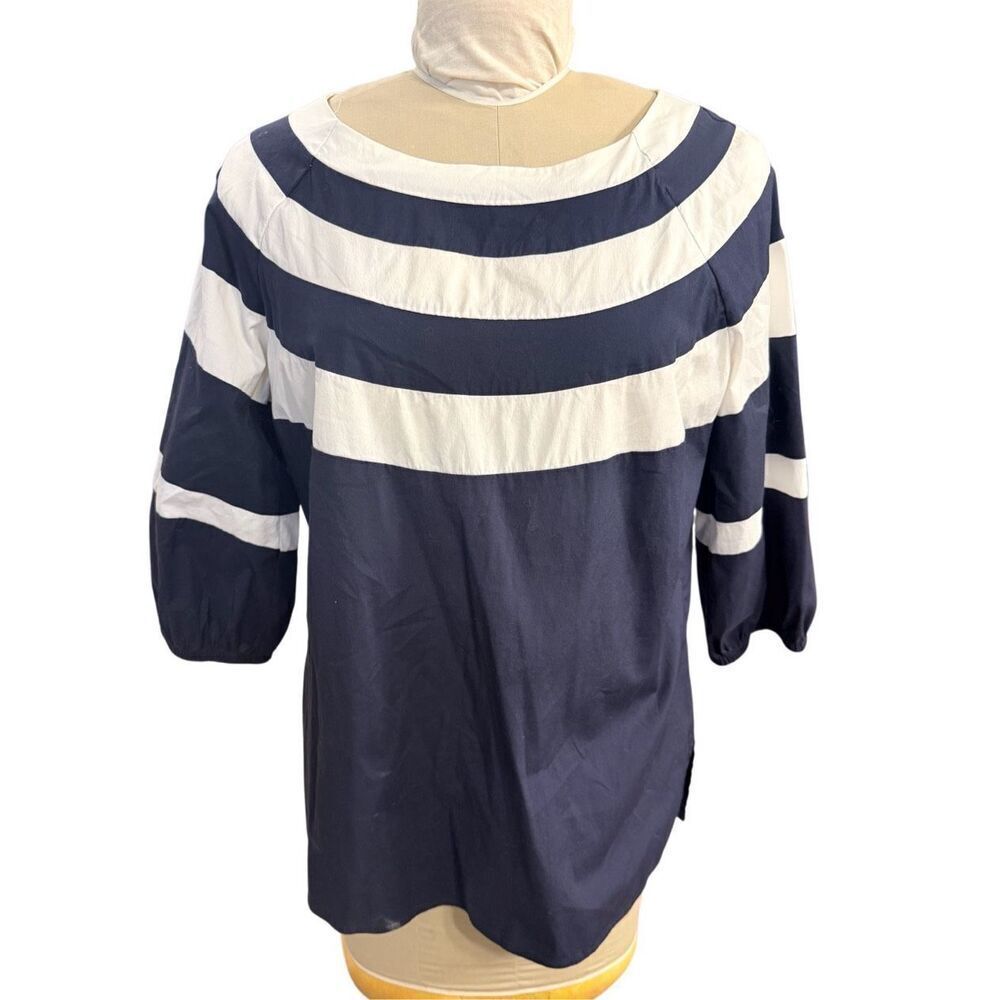 Talbots Navy & White Nautical Blouse Large 3/4 Sleeves Spring Summer Weekend